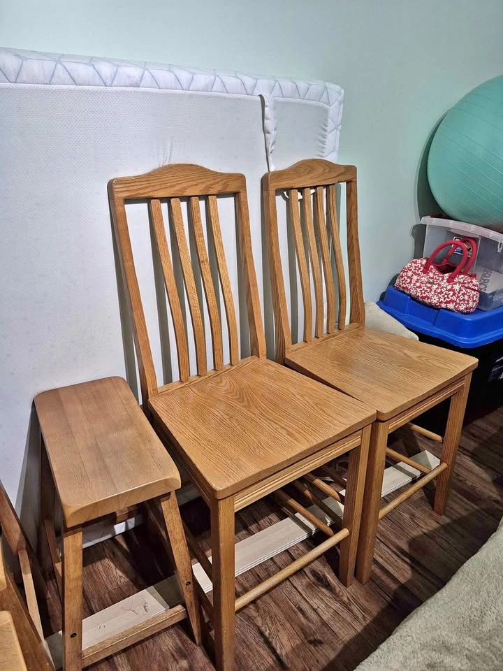 Ikea Dining Table with 6 benches and 2 High Back Chairs