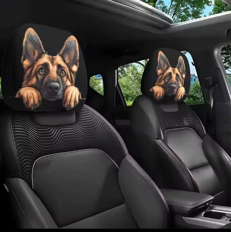 2 Realistic Car Headrest Covers - Cats, Dogs, Smiley Faces