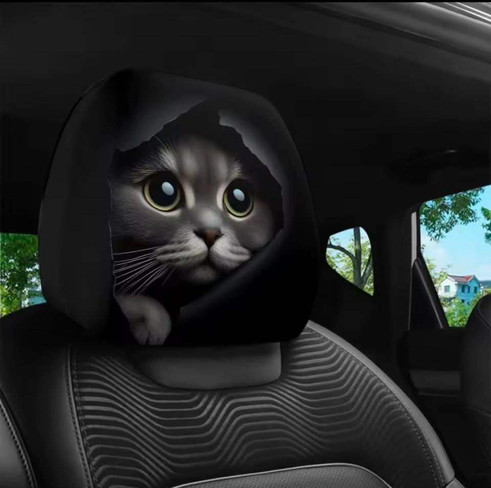 2 Realistic Car Headrest Covers - Cats, Dogs, Smiley Faces - photo 2