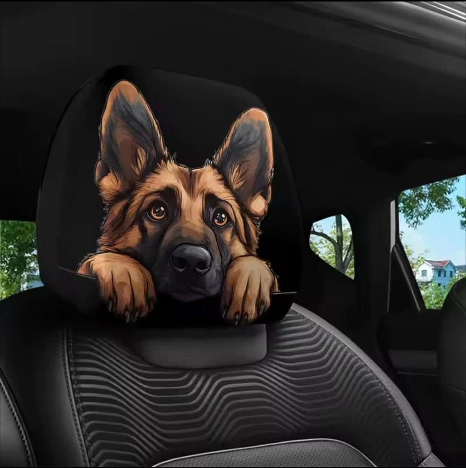 2 Realistic Car Headrest Covers - Cats, Dogs, Smiley Faces - photo 3