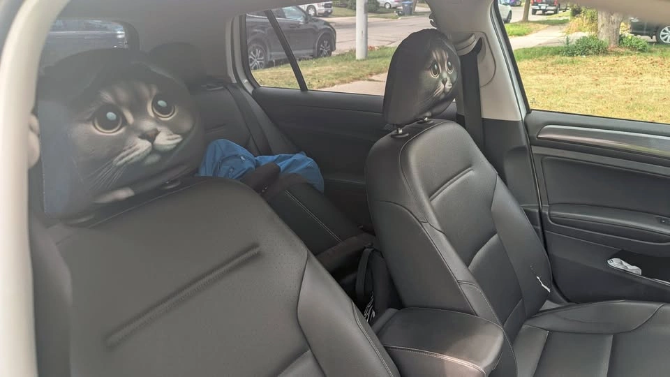 2 Realistic Car Headrest Covers - Cats, Dogs, Smiley Faces - photo 4