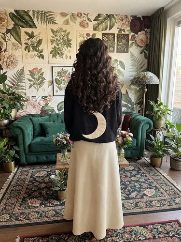 Black Pullover Hoodie Crescent Moon Logo Drawstring, One Size - photo 3