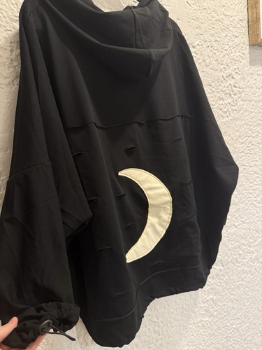 Black Pullover Hoodie Crescent Moon Logo Drawstring, One Size - photo 4
