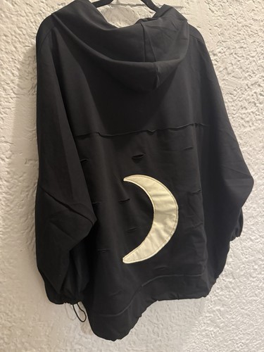 Black Pullover Hoodie Crescent Moon Logo Drawstring, One Size - photo 5