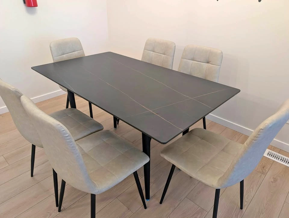 7-Piece Modern Dining Set with Faux Marble Table