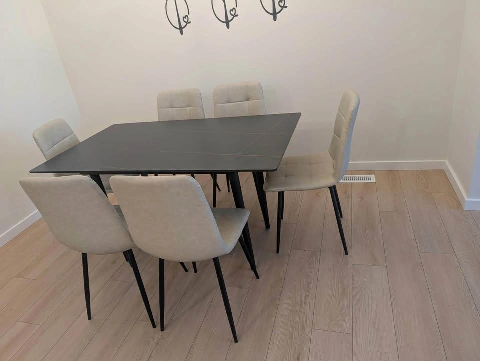 7-Piece Modern Dining Set with Faux Marble Table - photo 2