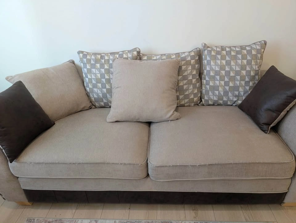 Beige Fabric Sofa and Loveseat Set with Nailhead Trim - photo 2