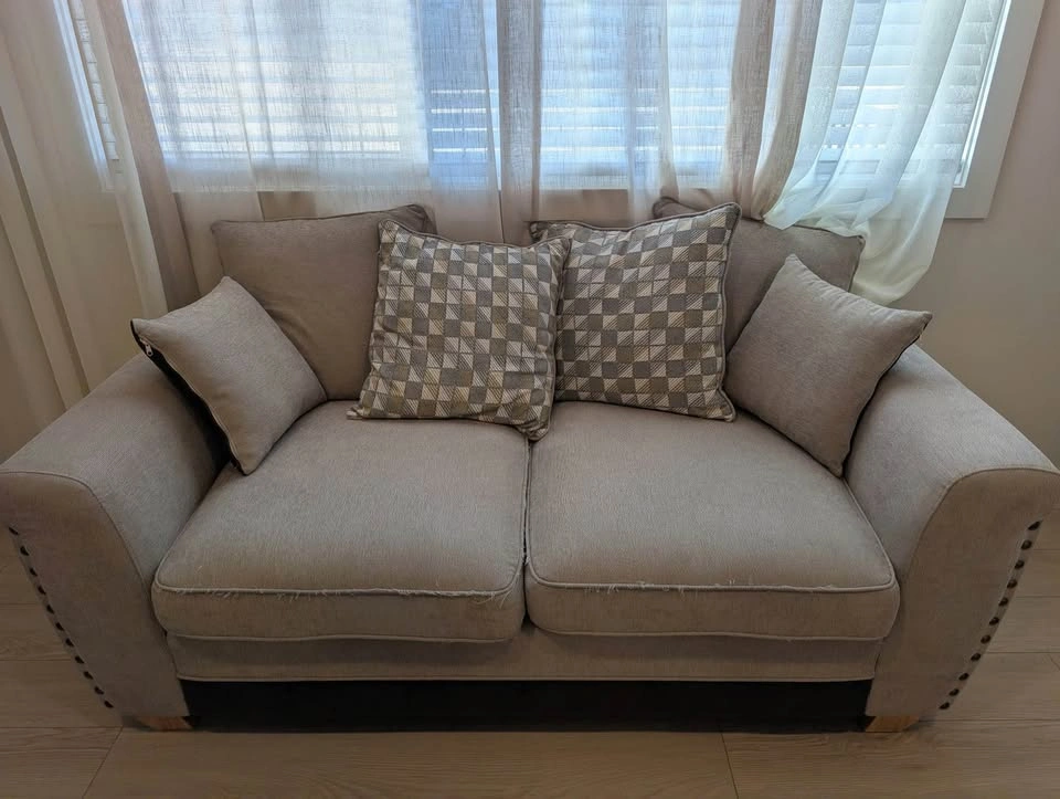 Beige Fabric Sofa and Loveseat Set with Nailhead Trim - photo 3