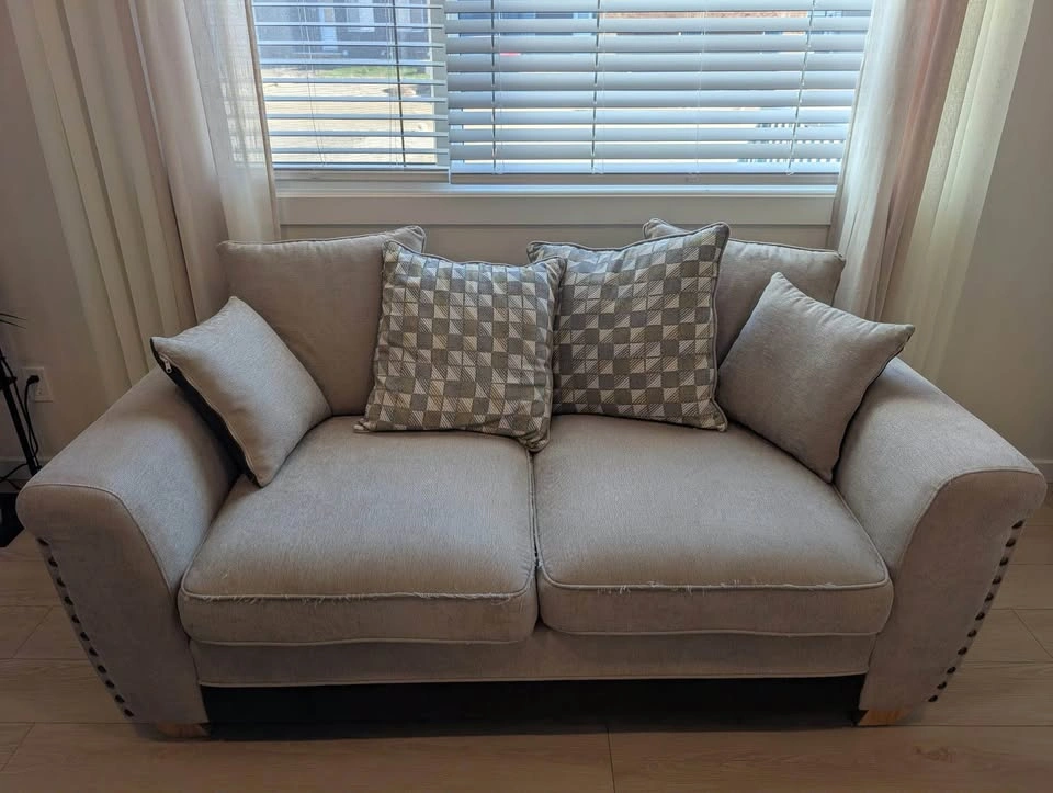 Beige Fabric Sofa and Loveseat Set with Nailhead Trim - photo 4