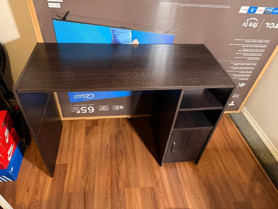 Dark Brown Wood Grain Desk with Shelves and Cabinet - photo 2