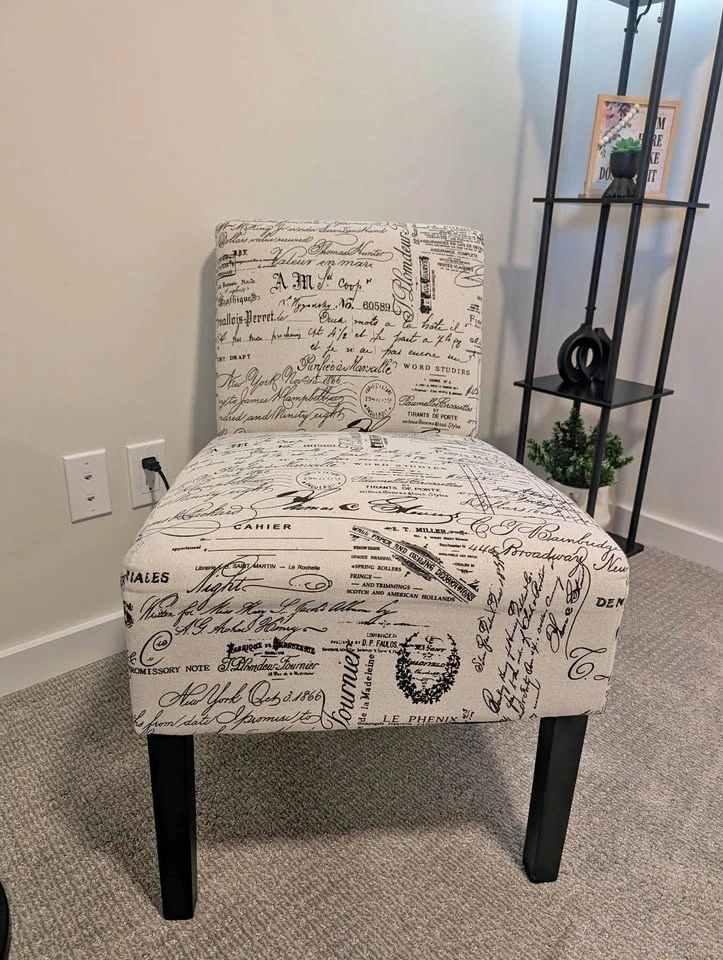 Script Print Armless Accent Chair