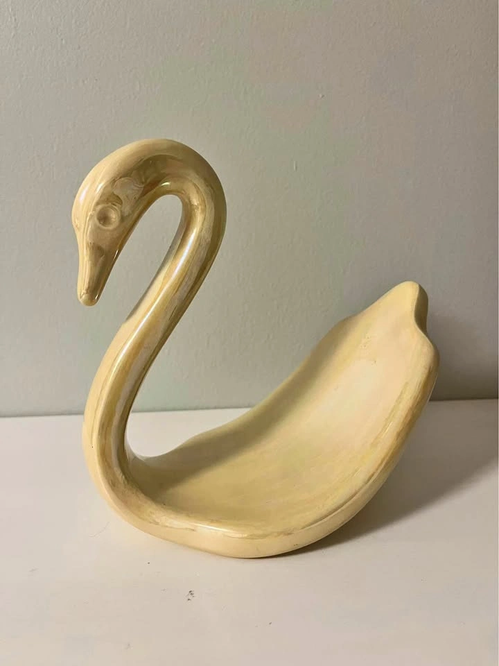 Vintage 1980s Iridescent Ceramic Swan Towel Holder / Vanity Dish