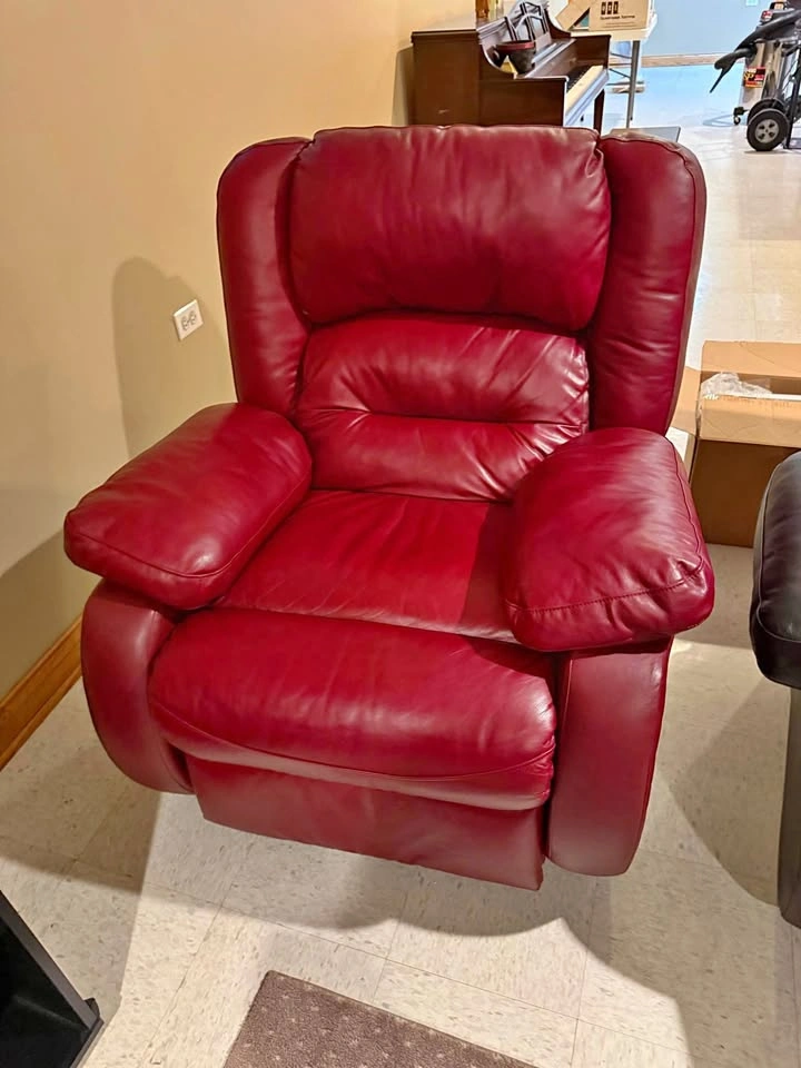 Red Faux-Leather Overstuffed Manual Recliner - Excellent Conditi