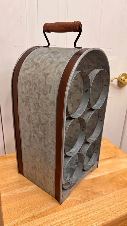 Rustic Galvanized Metal Wine Rack – 6 Bottles | Farmhouse Decor