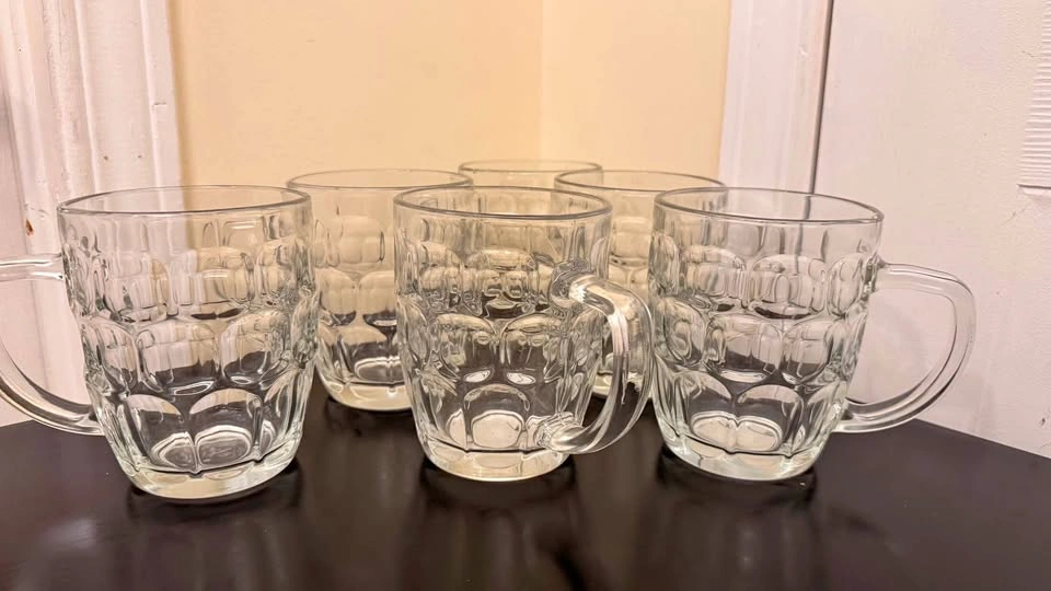 Set of 6 Heavy Clear Glass Mugs