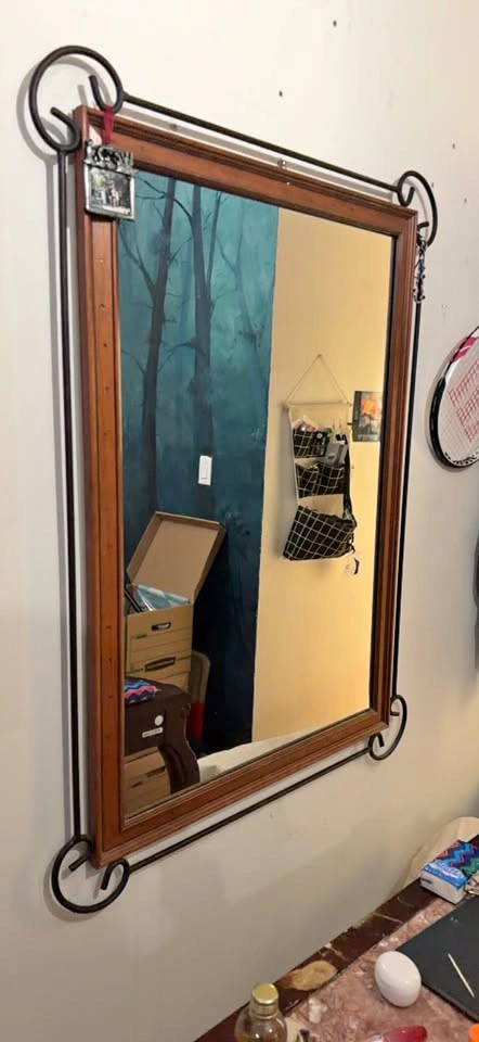 Wood Frame Mirror with Decorative Metal