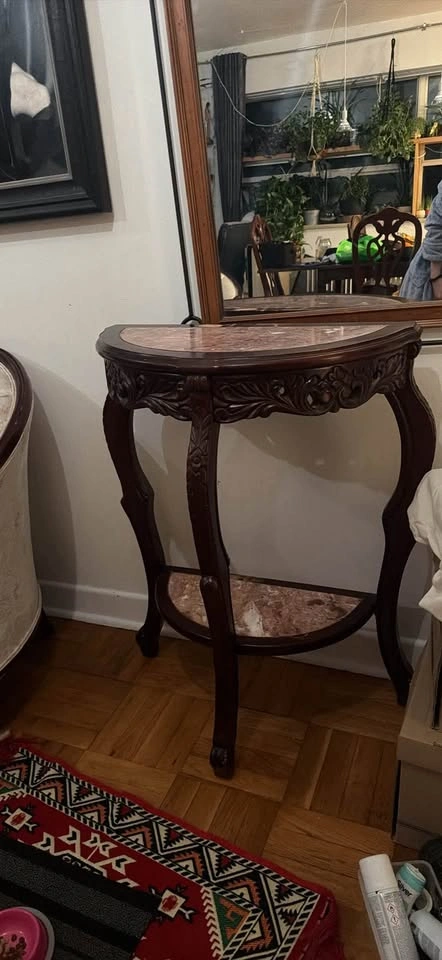 Half-Moon Dark Wood Marble Console Table