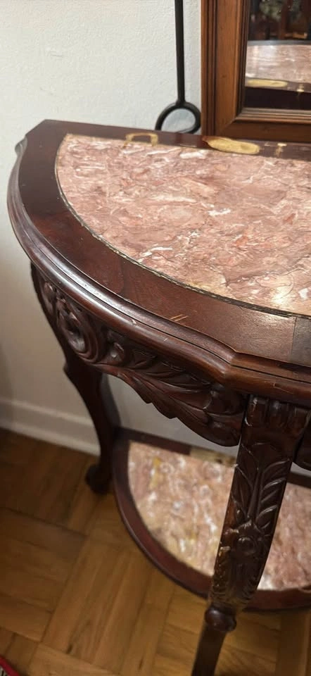 Half-Moon Dark Wood Marble Console Table - photo 4