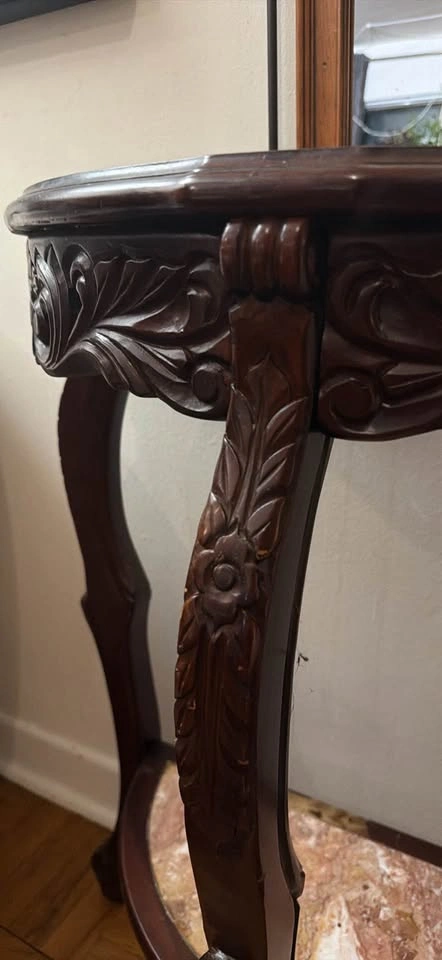 Half-Moon Dark Wood Marble Console Table - photo 5