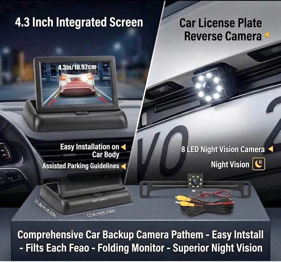 Universal Car Backup Camera System (4.3" Foldable Screen)