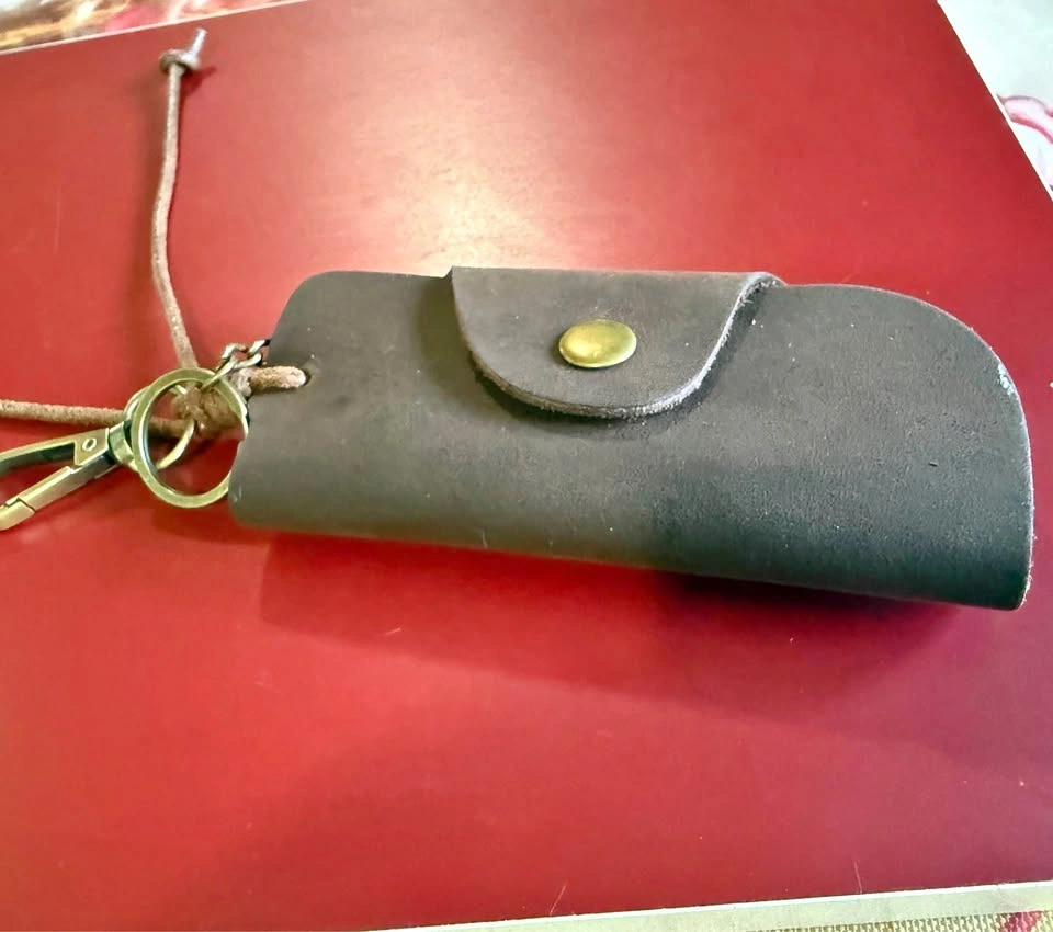 Handcrafted Rustic Leather Key/Card Pouch with Lanyard