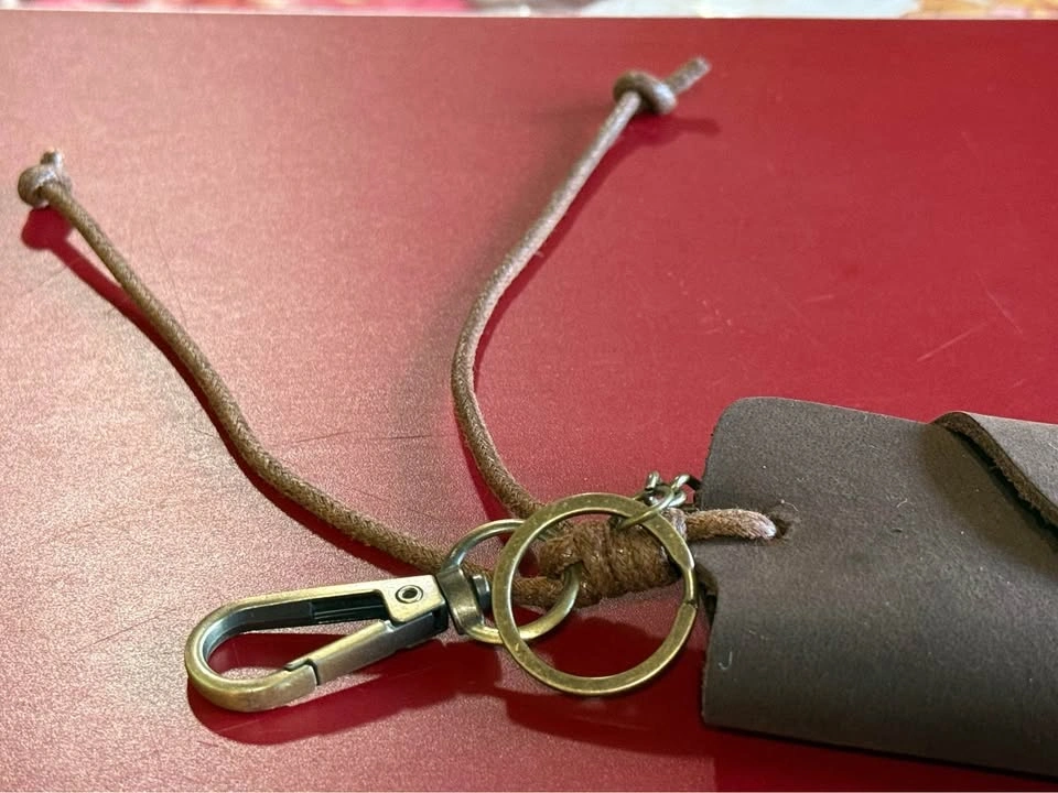 Handcrafted Rustic Leather Key/Card Pouch with Lanyard - photo 2