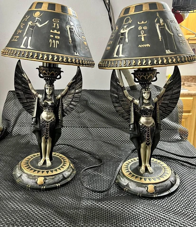 2 17.5" Table Lamp Ancient Egyptian Goddess Isis Ra