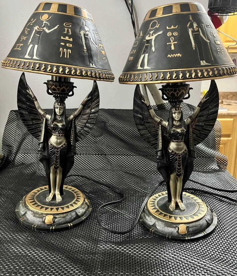 2 17.5" Table Lamp Ancient Egyptian Goddess Isis Ra - photo 4
