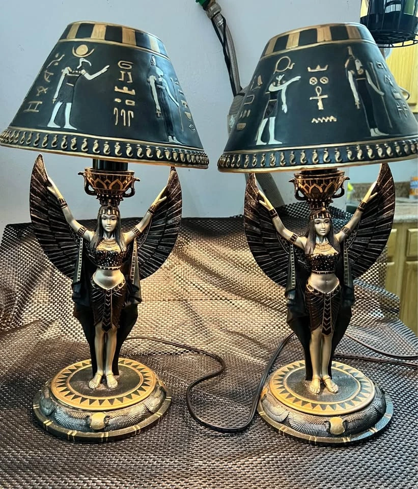 2 17.5" Table Lamp Ancient Egyptian Goddess Isis Ra - photo 5