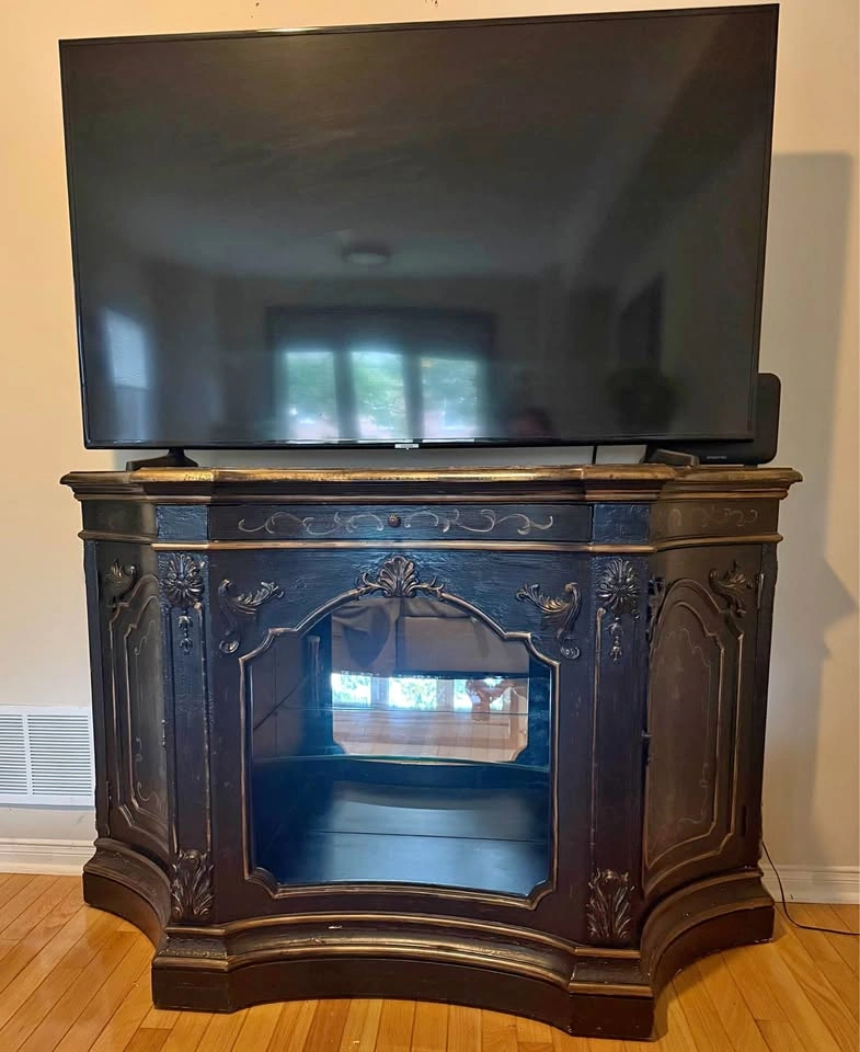 Ornate Dark Brown and Gold Media Console