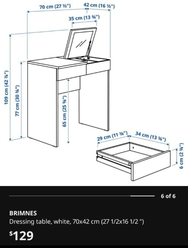IKEA BRIMNES Vanity / Dressing Table - White - Like New - photo 4