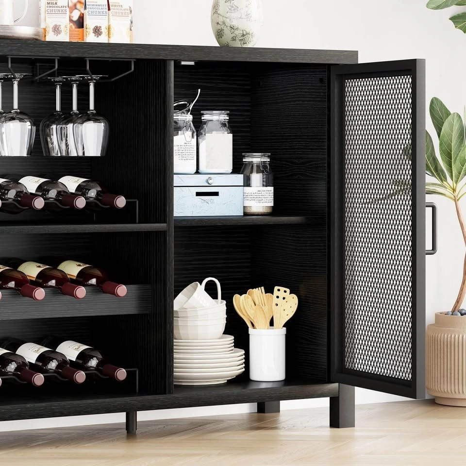Black Wine Rack & Bar Table with Sideboard Buffet Cabinet - photo 3