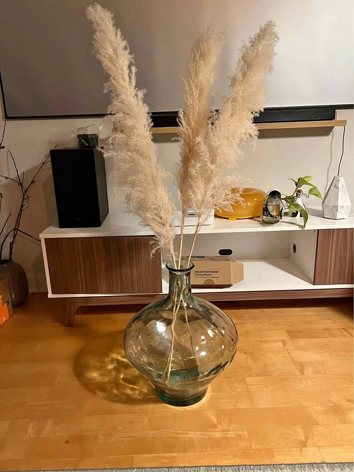 Large Glass Vase with Pampas Grass