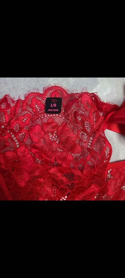 La Senza Red Lace Ribbon Lingerie Panties Size Large - photo 3