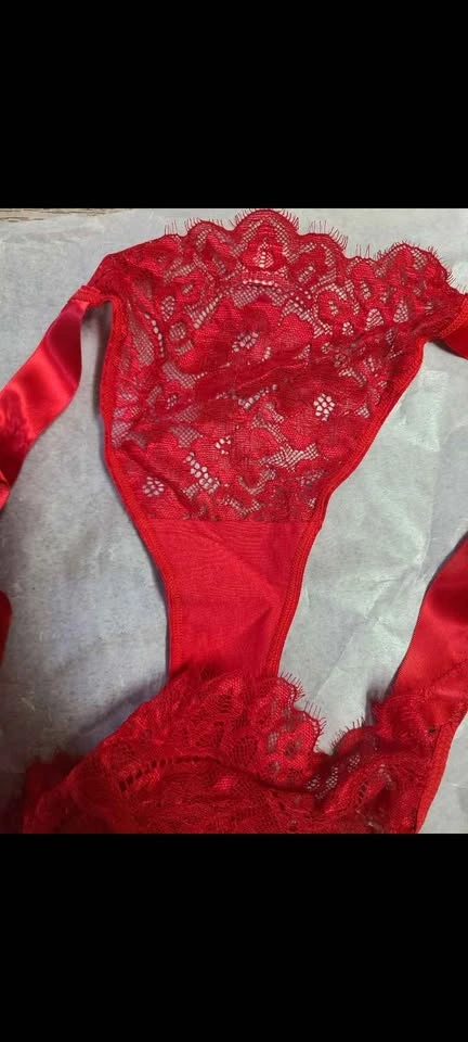 La Senza Red Lace Ribbon Lingerie Panties Size Large - photo 4