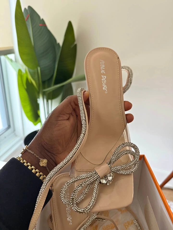 Public Desire Rhinestone Bow Clear Strap Heels