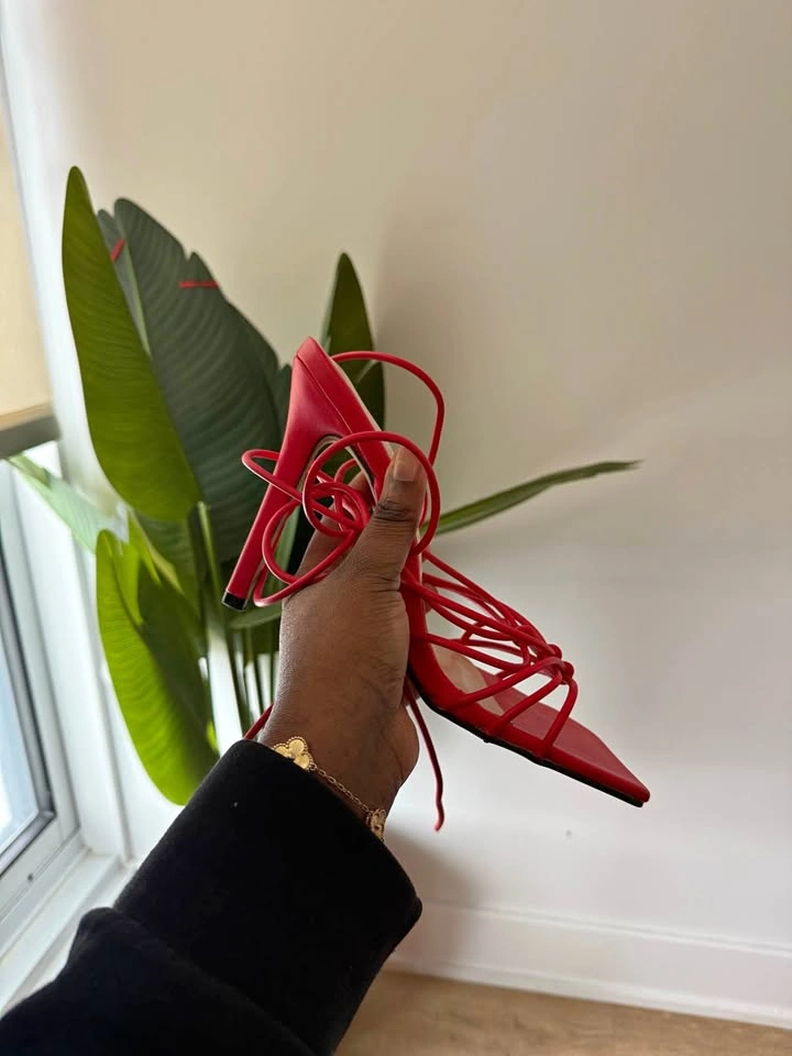 Red Strappy Lace Up High Heels