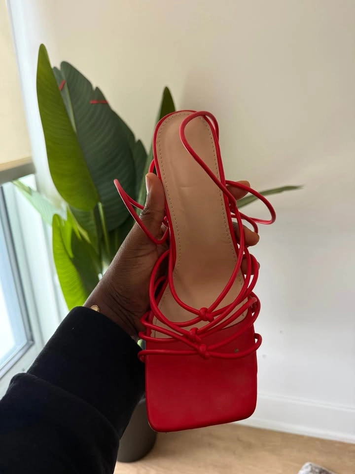 Red Strappy Lace Up High Heels - photo 2