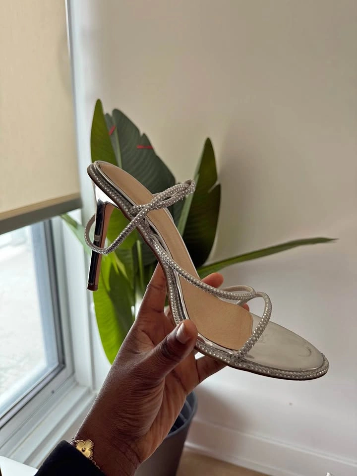 Fashion Nova Silver Rhinestone Heeled Sandals - SIZE 10