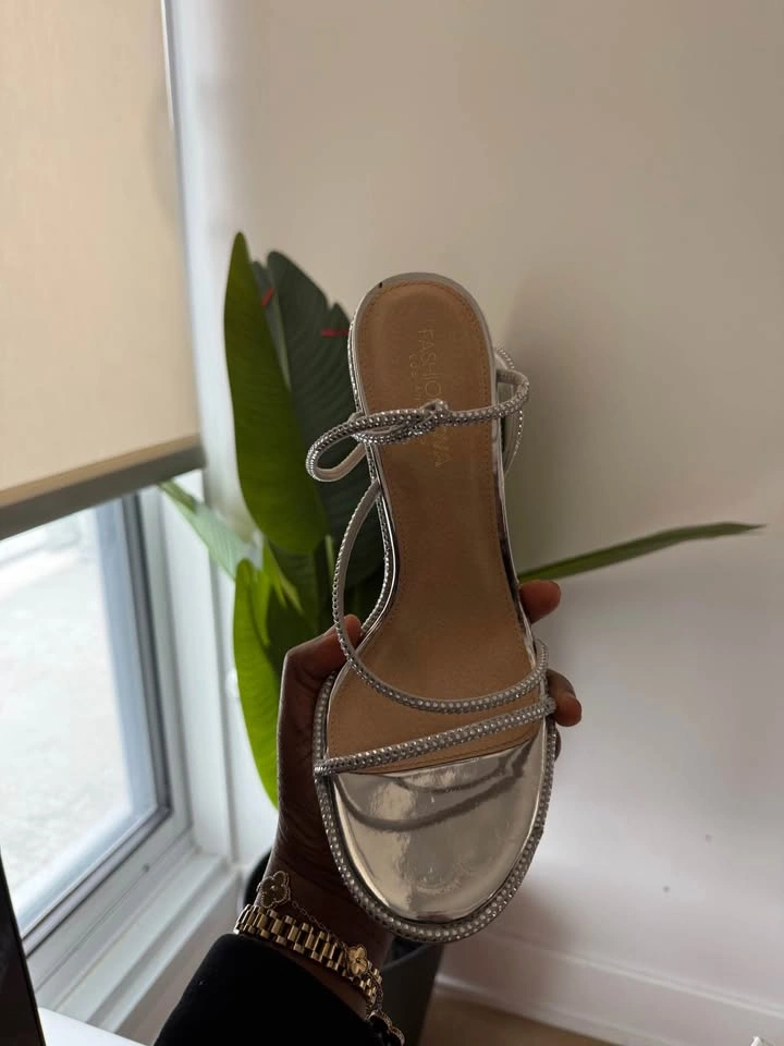 Fashion Nova Silver Rhinestone Heeled Sandals - SIZE 10 - photo 2