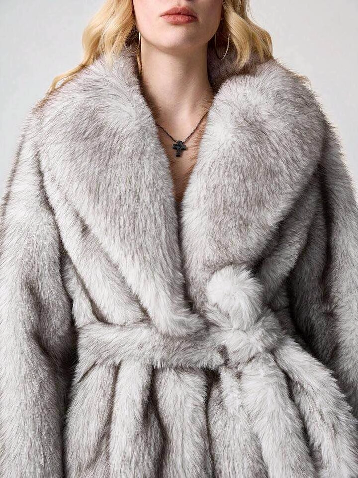 Grey Faux Fur Wrap Coat - SIZE US 12