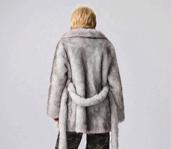 Grey Faux Fur Wrap Coat - SIZE US 12 - photo 2
