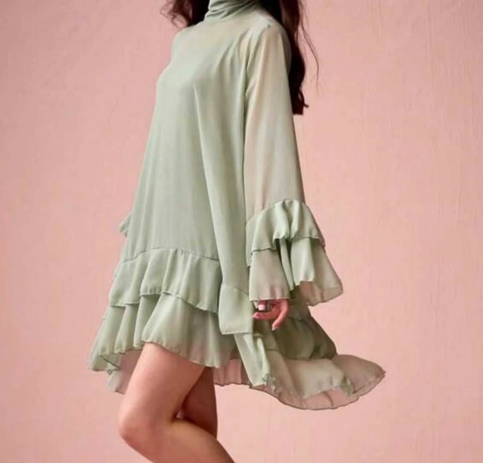 Sage Green Ruffle Sleeve A-Line Dress