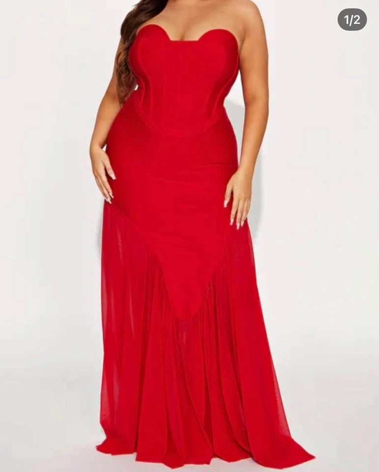 Red Bandage Strapless Maxi Gown