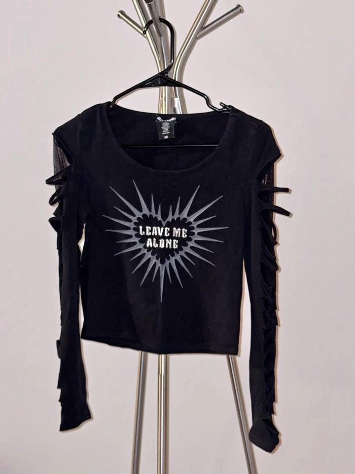 Hot Topic “Leave Me Alone” Slashed Long-Sleeve Top