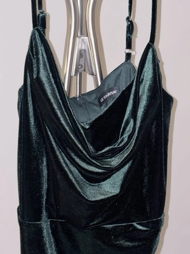 Le Château Dark Green Velvet Cowl Neck Dress - photo 2