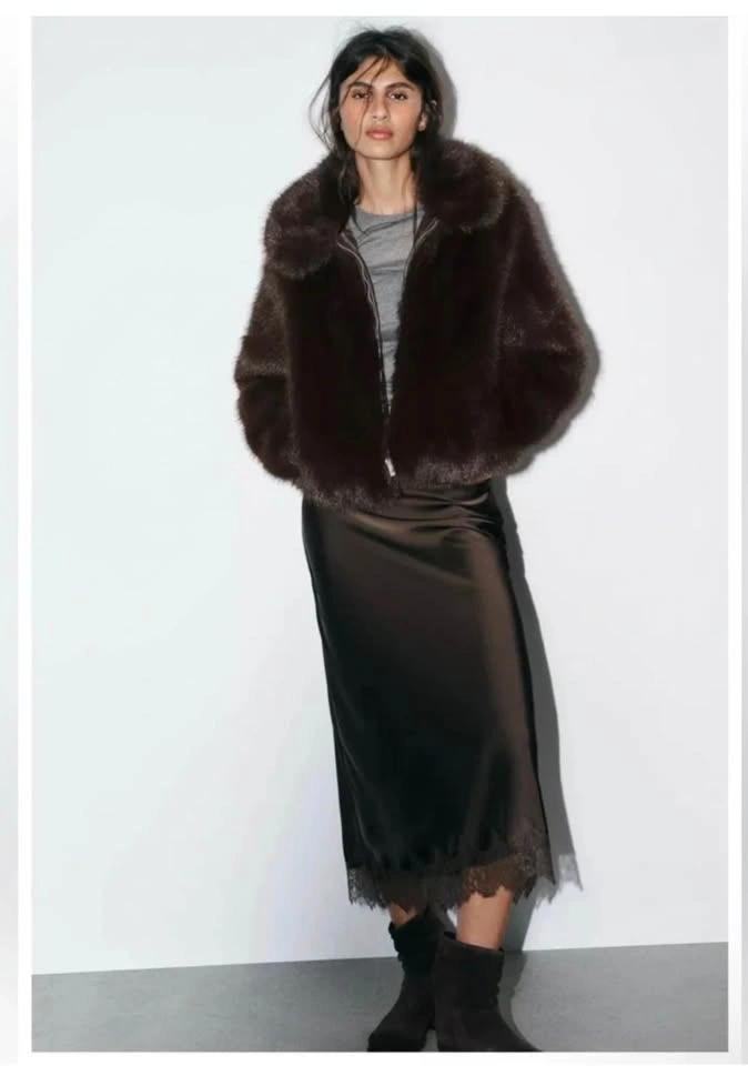 ZARA Cropped Faux Fur Jacket XS - Dark Brown, New With Tags - photo 4