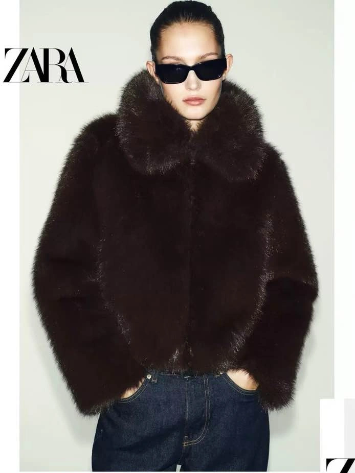 ZARA Cropped Faux Fur Jacket XS - Dark Brown, New With Tags - photo 5