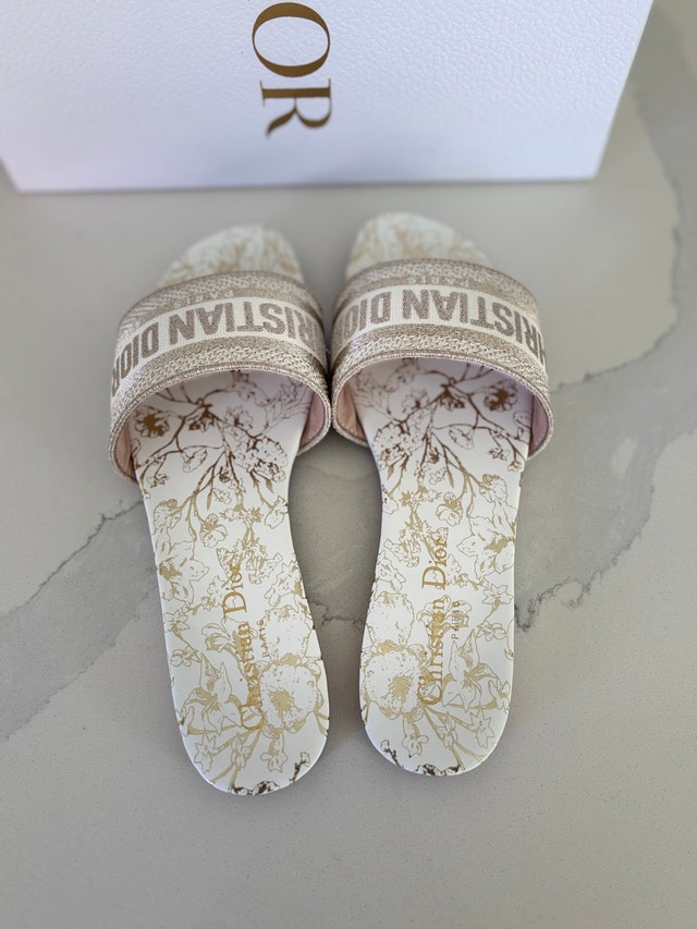 Dior gold tone slides - size 38