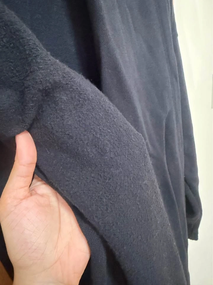 Black Hooded Long Open-Front Cardigan, Fleece Lined Duster - photo 3